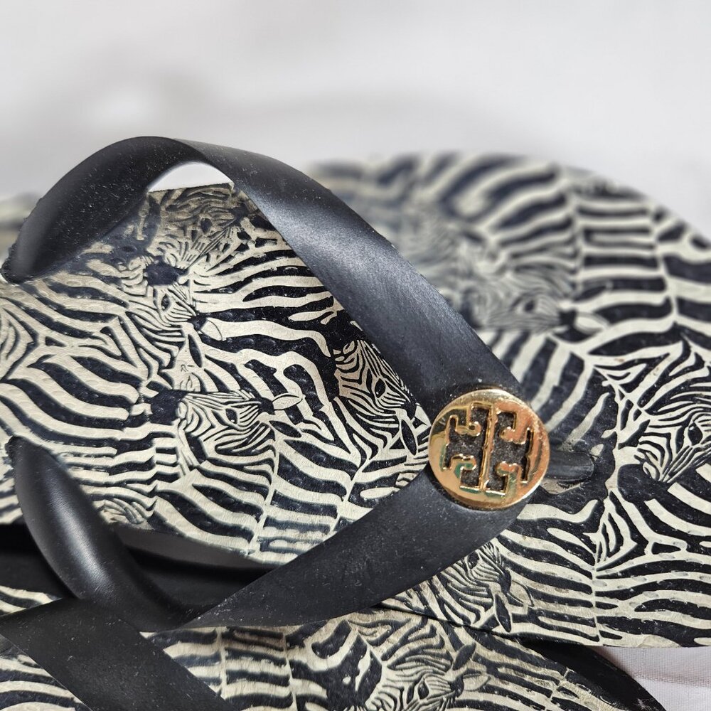 Tory Burch Zebra Print Platform Flip Flops Black … - image 6